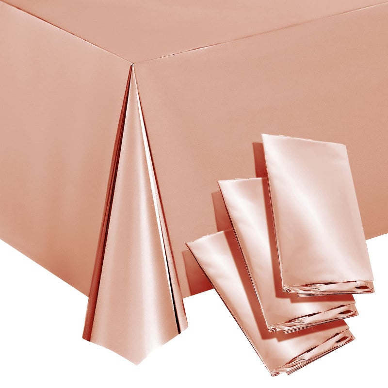 Sparkle and Bash Rose Gold Plastic Rectangular Tablecloth - Easy-Clean Disposable Rose Gold Tablecloth - Bridal Shower Decorations - Pack of 3-54 x 108 in - Image 1